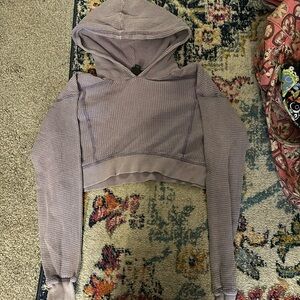Wild fable // distressed crop top lilac purple hooded Long sleeve